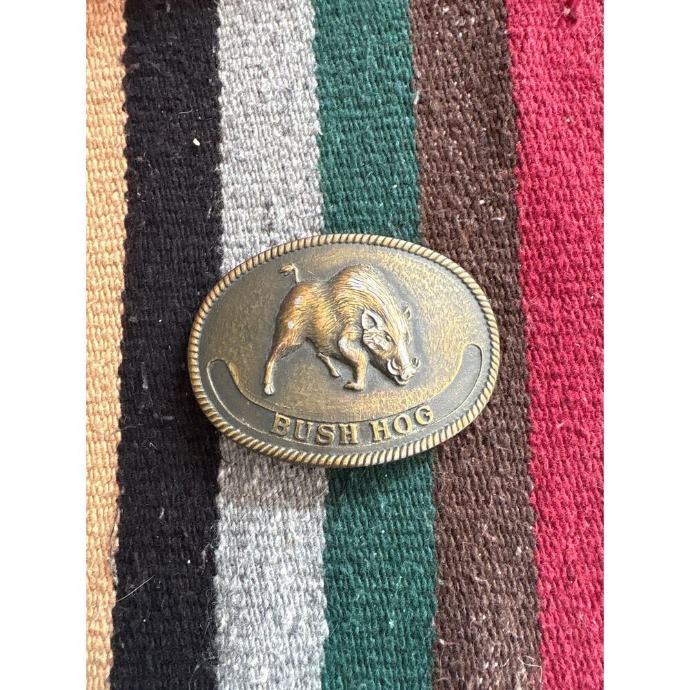Vintage Bush Hog Brass Belt Buckle 3.5x2.5 Western Farm Advertising Rodeo